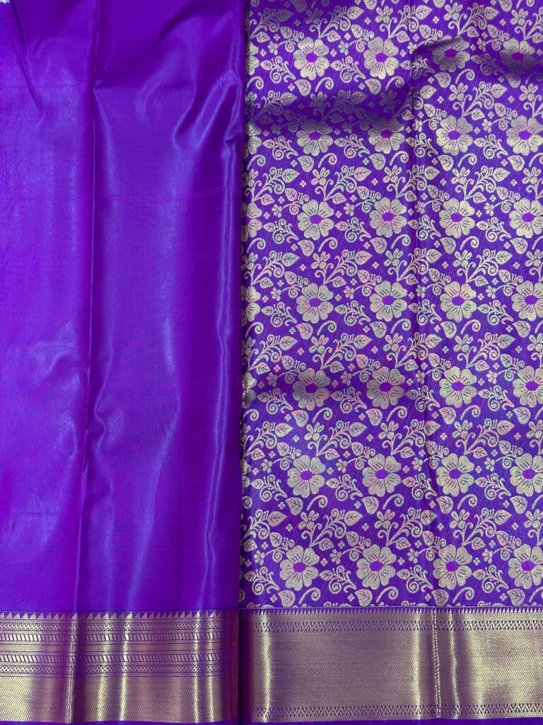 Bridal Kanchipuram Soft Silk Saree Purple Gold Zari Floral Wedding Saree Traditional Indian Silk Saree Festive Party Wear Banarasi Style