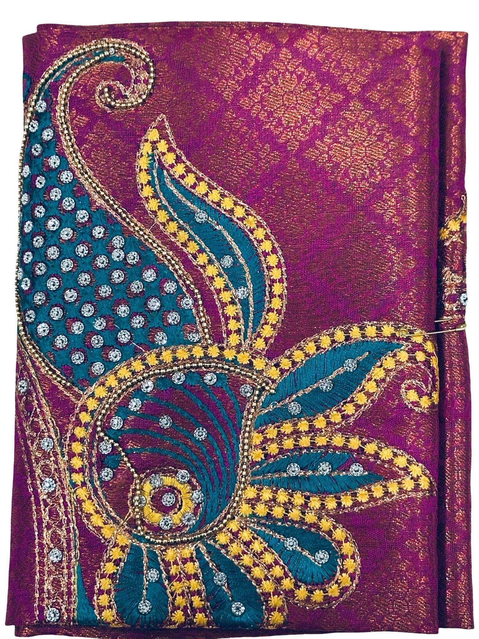 Soft Silk Saree Blue with Rani Pink Embroidered Brocade unstitched Blouse | Festive Party Wear - Image 4