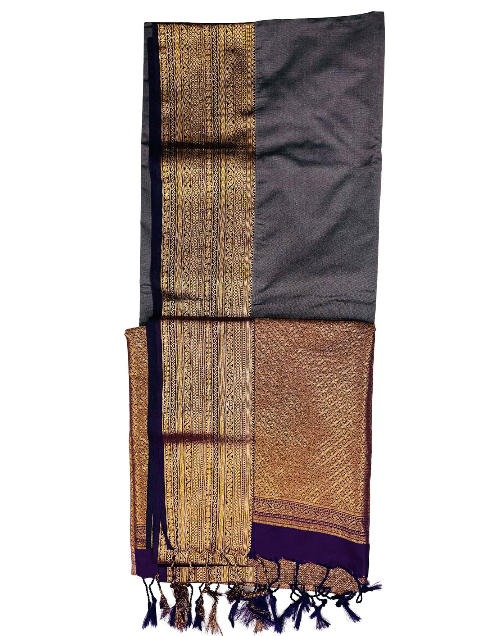 Elephant Grey Soft Silk Saree, Premium Kanchipuram Style Silk Saree, Grey Wedding Saree, Temple Border Zari Pallu, Traditional Party Wear - Image 3