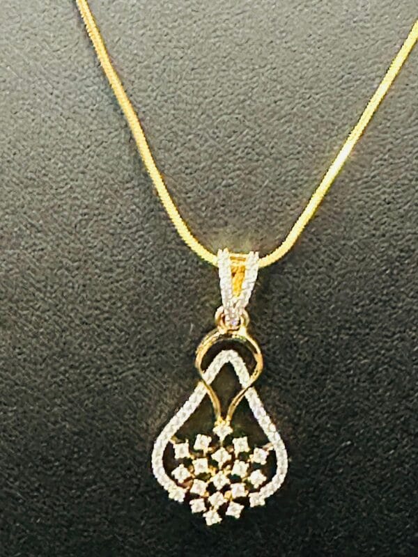 Gold Plated CZ Pendant Necklace Set • Elegant Daily Wear Jewelry • Lightweight Crystal Earrings - Image 2