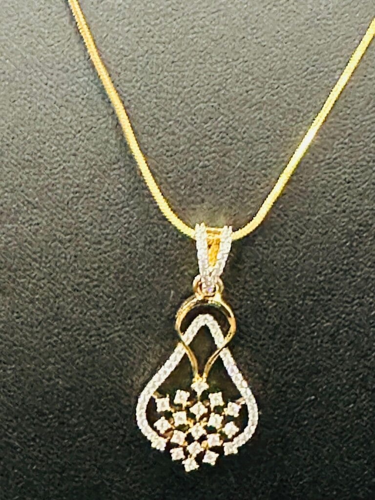 Gold Plated CZ Pendant Necklace Set • Elegant Daily Wear Jewelry • Lightweight Crystal Earrings