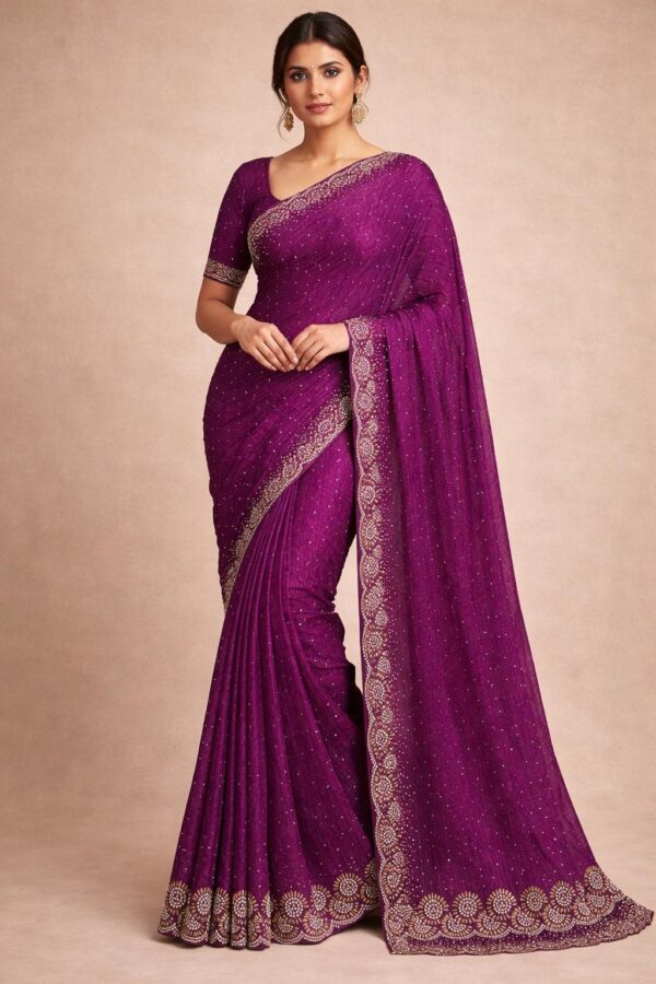 Shimmer Space Silk Saree with Heavy Border • Party Wear