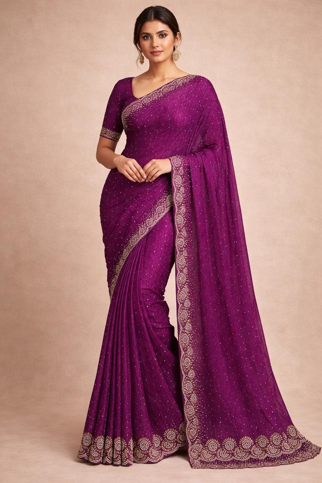 Shimmer Space Silk Saree with Heavy Border • Party Wear - Image 1