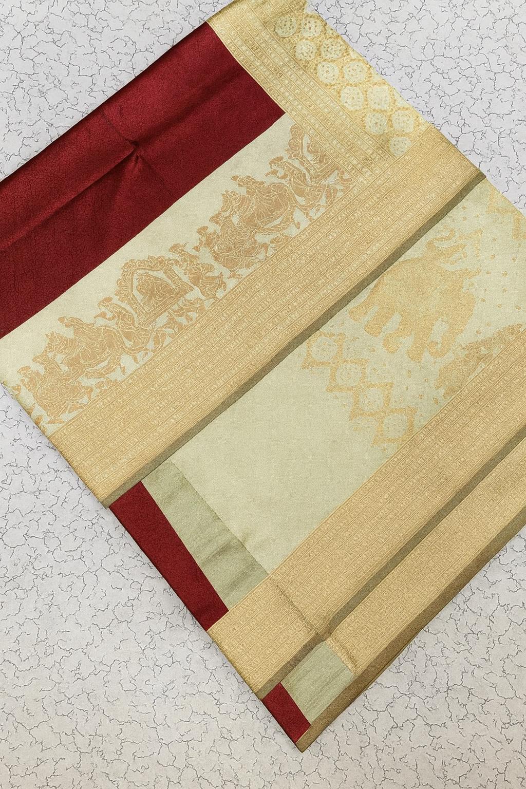 Kanchipuram Semi Silk Saree with Zari Border | Wedding & Festive Wear | Unstitched Blouse Included - Image 1
