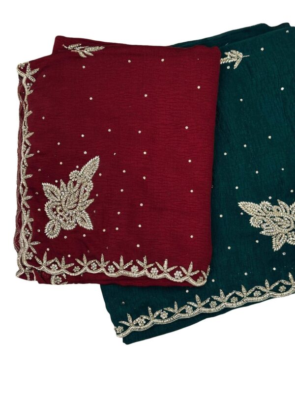 Designer saree with original Stone and Beads Work • Heavy Embroidery Border - Image 3