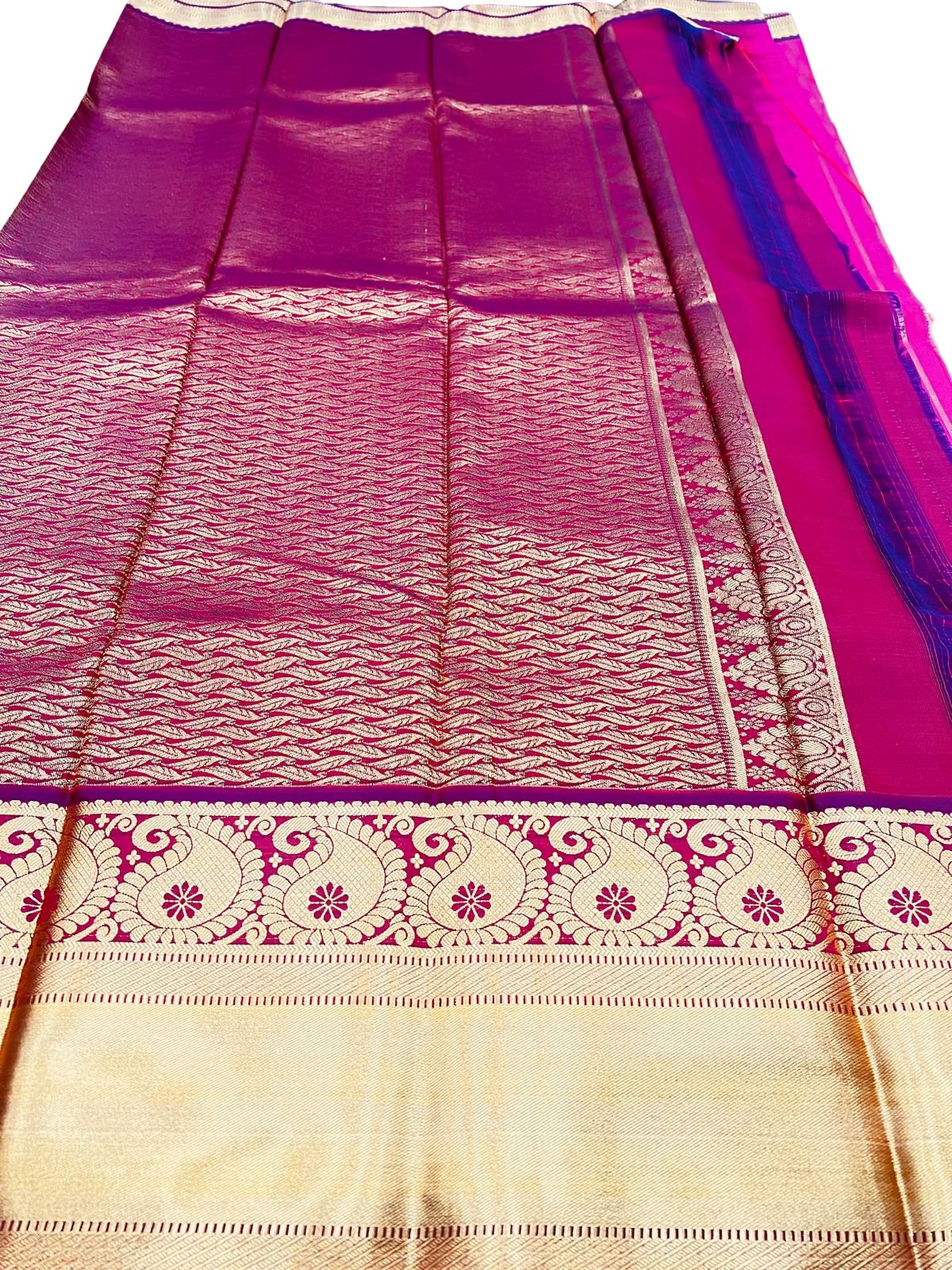 Kanchipuram Semi Silk Saree Pink | Hot Pink Wedding Saree with Rich Zari Border | Traditional South Indian | Bridal Party Wear - Image 5