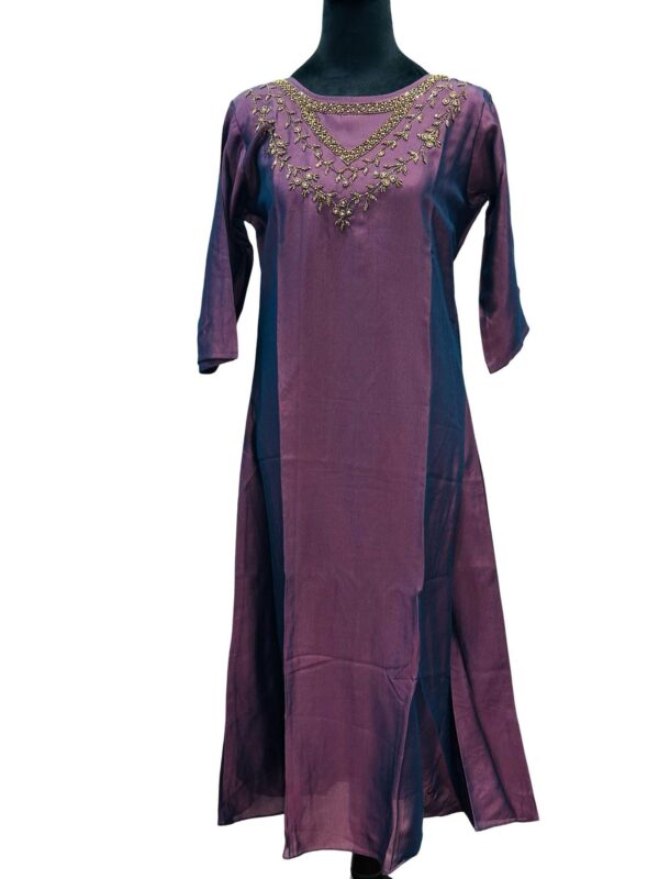 Plum Purple Embroidered Kurti | Indian Tunic Top - Image 2