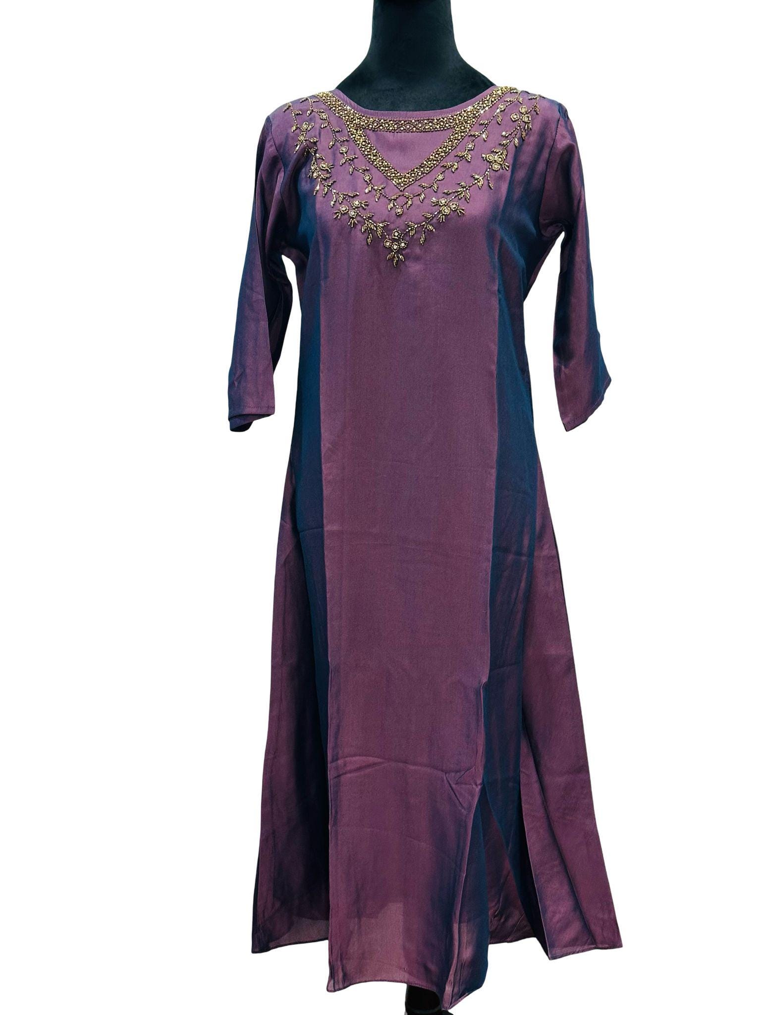 Plum Purple Embroidered Kurti | Indian Tunic Top - Image 2