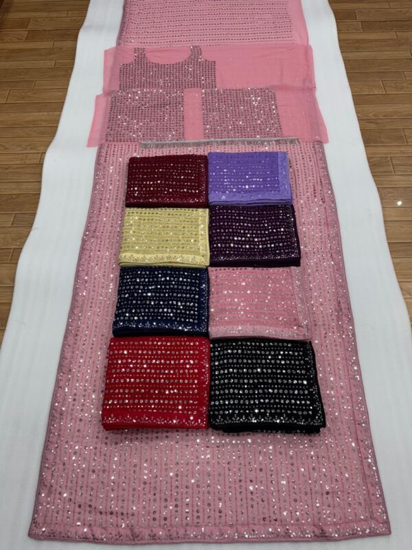 Heavy Georgette Saree | 5MM Sequins & Multi Embroidery | Party Wear With Blouse - Image 3