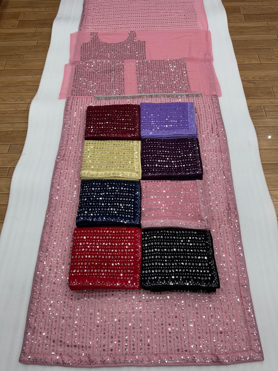 Heavy Georgette Saree | 5MM Sequins & Multi Embroidery | Party Wear With Blouse - Image 3