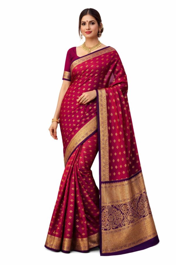 Premium Kanchipuram Semi Silk Saree Wine Pink | Kanchi Butta Saree with Rich Zari Border & Pallu | Festive Indian Gift