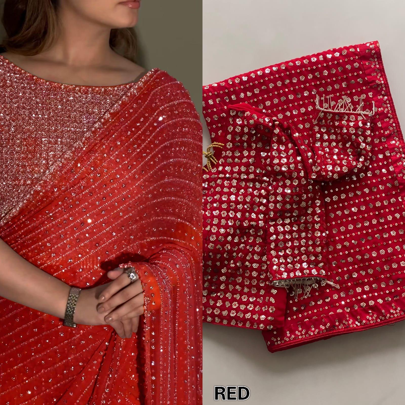 Heavy Georgette Saree | 5MM Sequins & Multi Embroidery | Party Wear With Blouse - Image 2