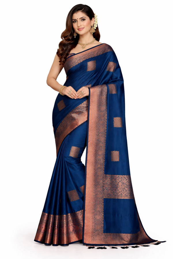 Peacock Blue Soft Silk Saree with Copper Zari Border, Kanchipuram Style Saree, Traditional South Indian, Wedding Festive Saree, Party Wear