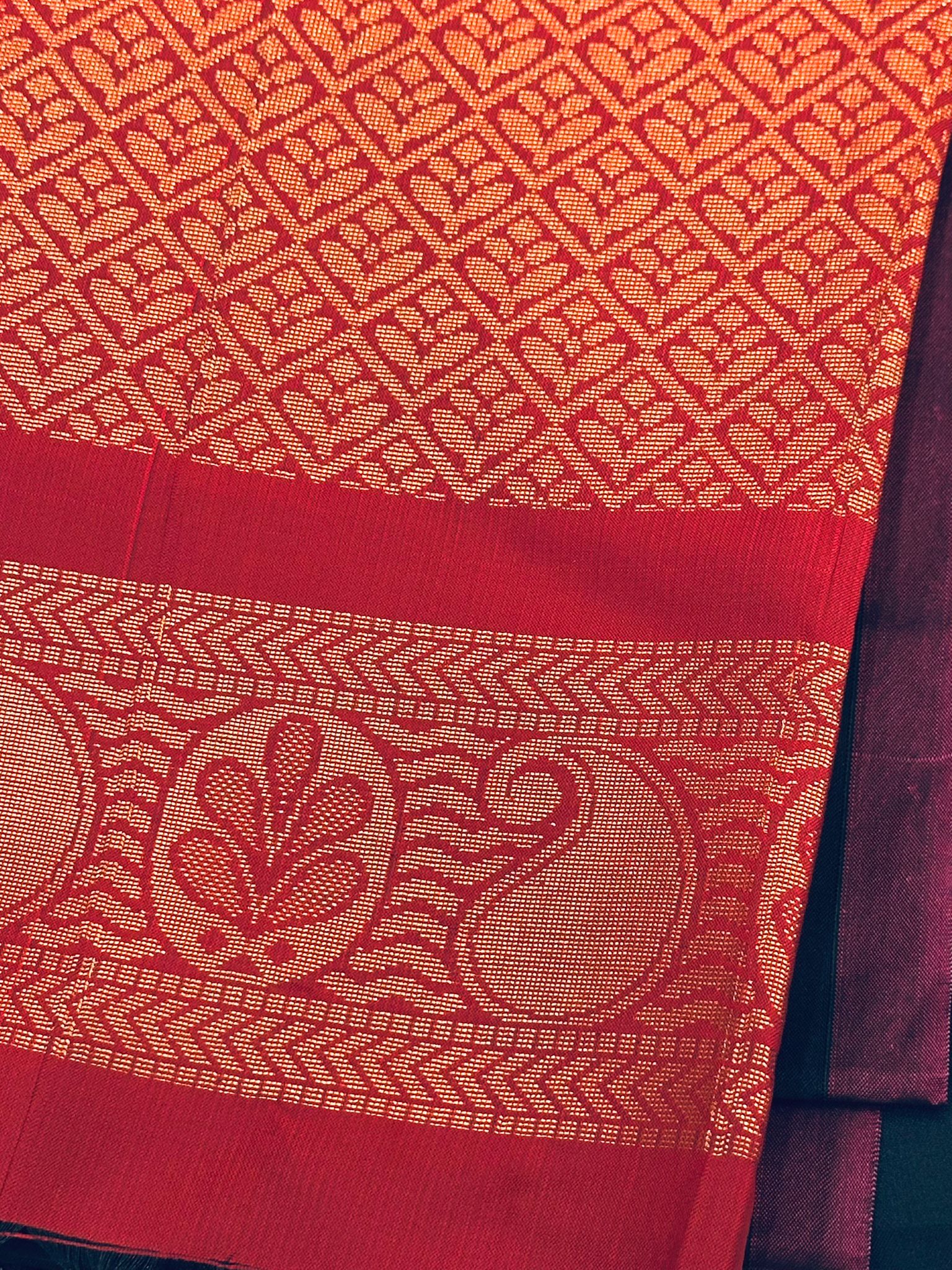 Black Silk Saree with Red Kanchipuram Border, Traditional South Indian Saree, Gold Zari Motif Saree, Festive Party Wear - Image 3