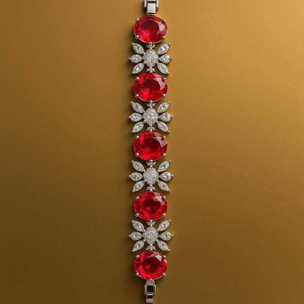 CZ Diamond & Ruby Bracelet | Gold Plated Floral Design