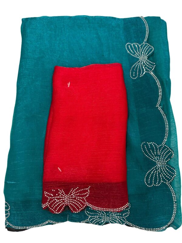 Space Silk Saree | Stone Bow Border, Party Wear with Unstitched Blouse - Image 4