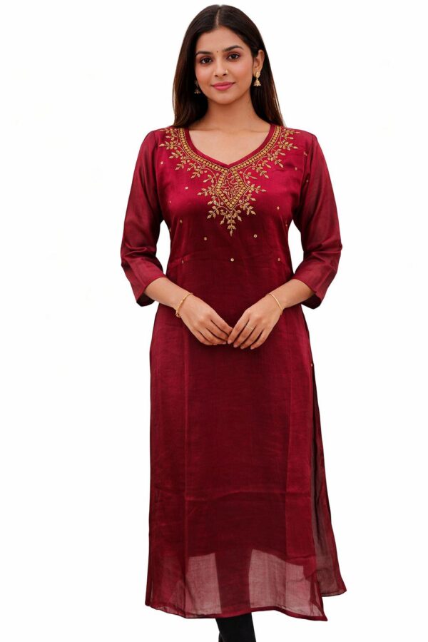 Maroon Embroidered Kurti for Women | Indian Ethnic Wear