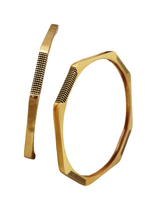 Minimal Gold Textured Hexagon Bangle Bracelet, Modern Geometric Open Cuff | Size 24 and 28