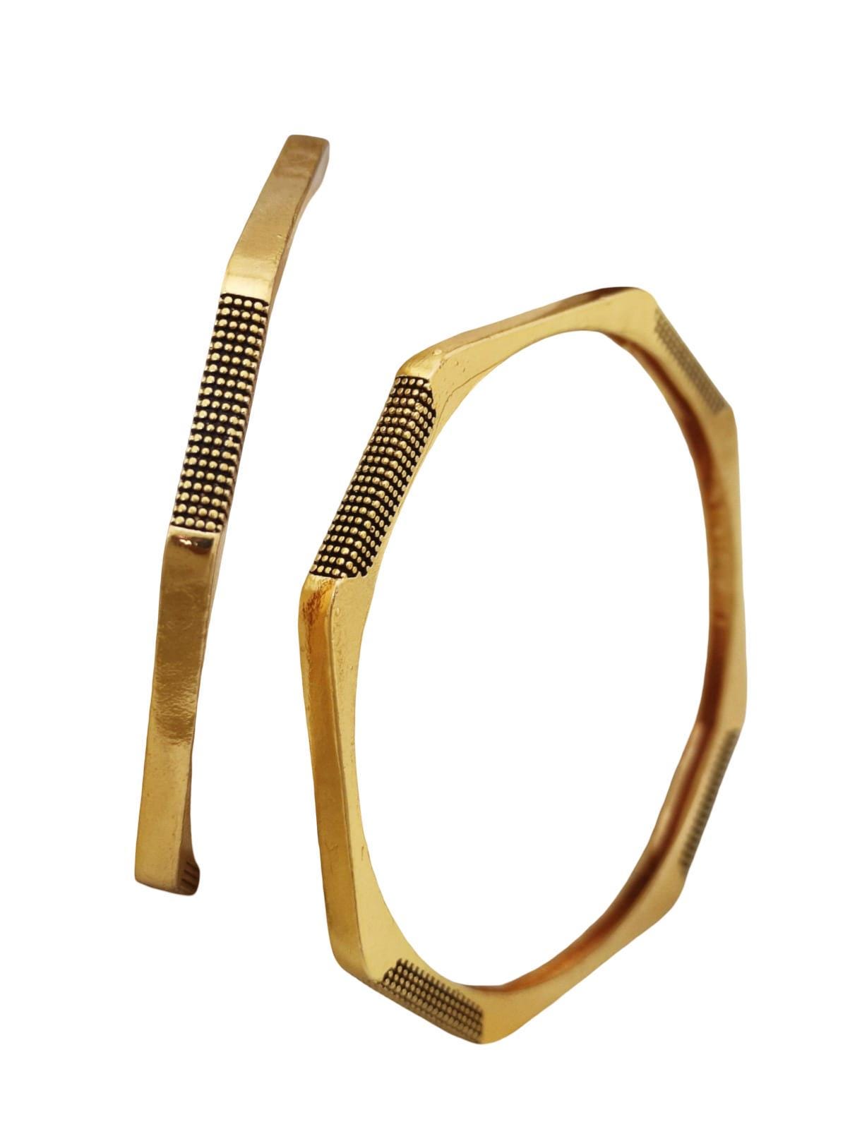 Minimal Gold Textured Hexagon Bangle Bracelet, Modern Geometric Open Cuff | Size 24 and 28 - Image 1