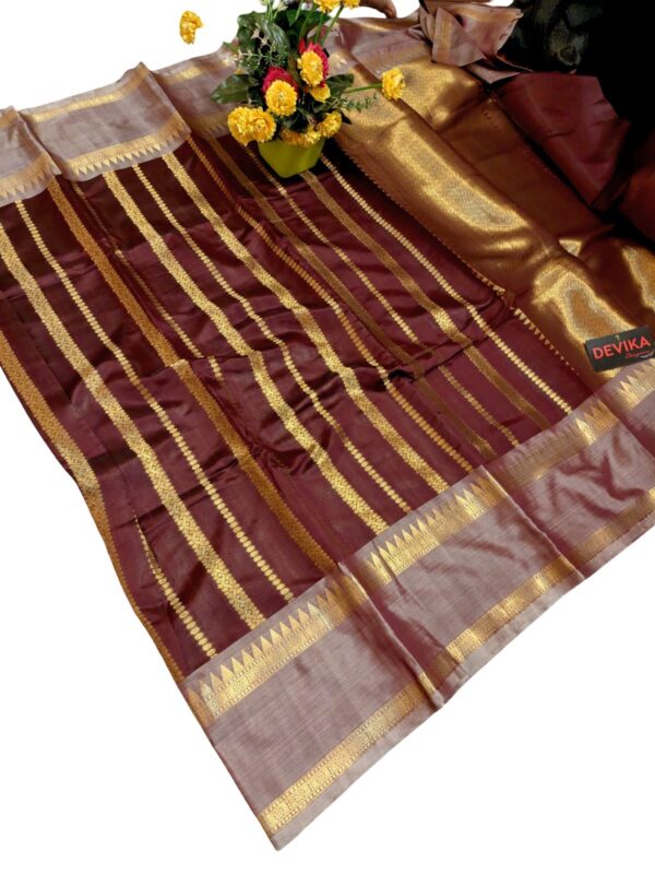 Kattan Silk Saree with Stitched Blouse | Wine Maroon Kanchipuram Style Saree | Bridal South Indian Saree | Wedding Party Wear - Image 3