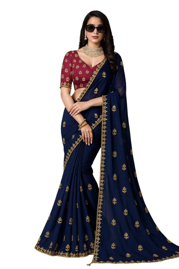 Chiffon Saree with Pearl Work Border | Designer Party Wear Saree | Lightweight Embroidered