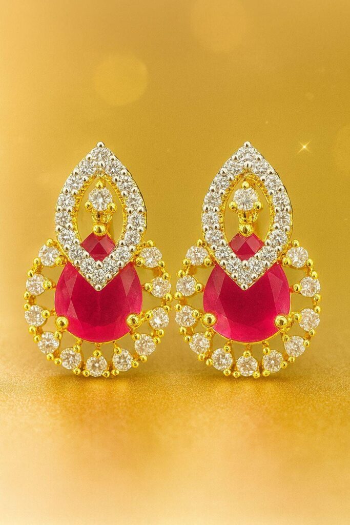 Ruby Chain and Earrings Set: Gold Plated Imitation Jewelry