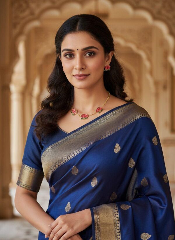 Lotus Necklace Set Gold Plated | Red & Green Enamel Floral Necklace with Matching Stud Earrings