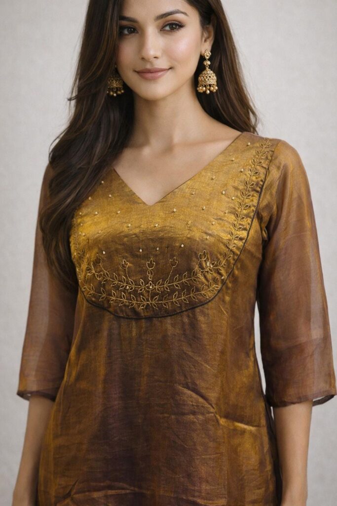 Space Silk Anarkali Kurta | Embroidered Yoke, Ethnic Party Wear