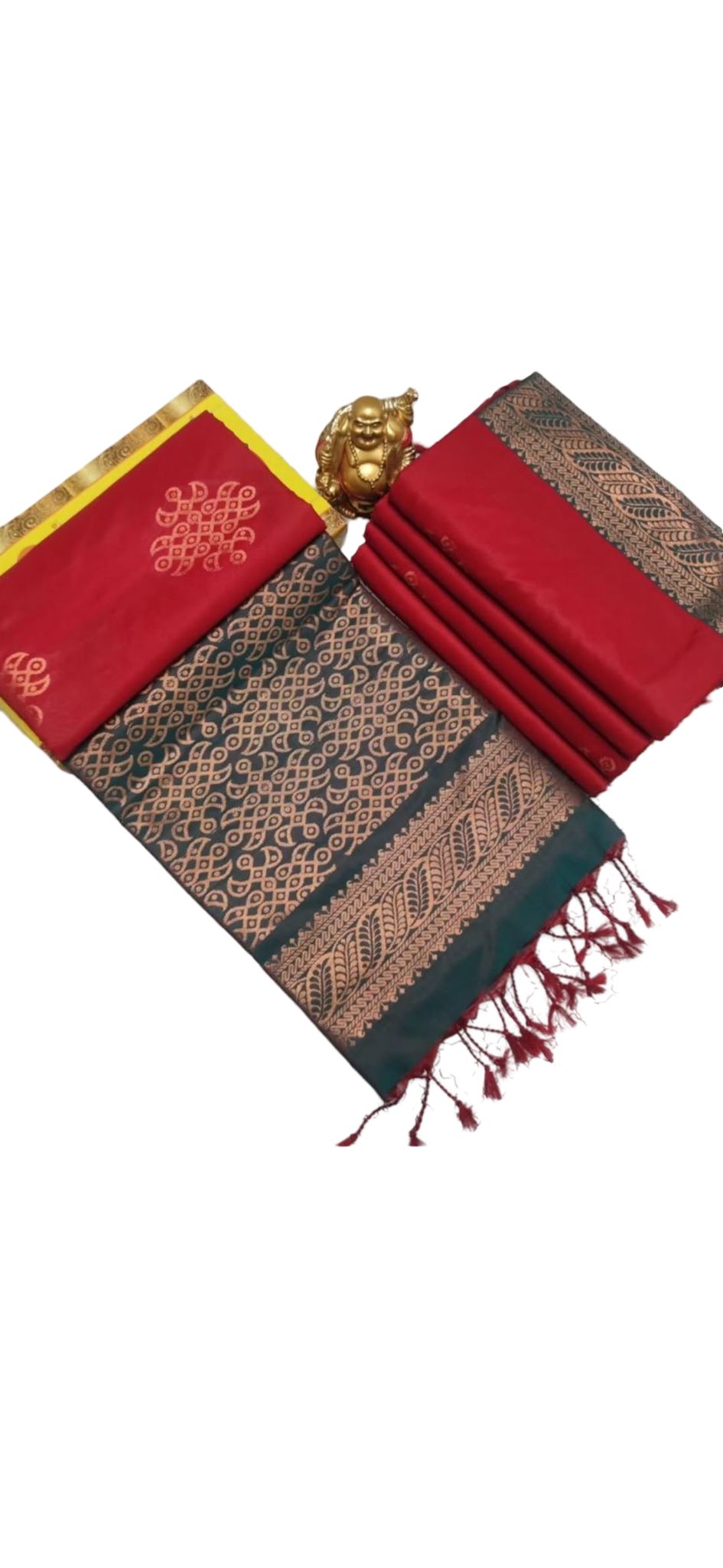 Red Kanchipuram Soft Silk Saree, Teal Brocade Pallu, Traditional Butta Design, Bridal Saree, South Indian Wedding Saree - Image 2