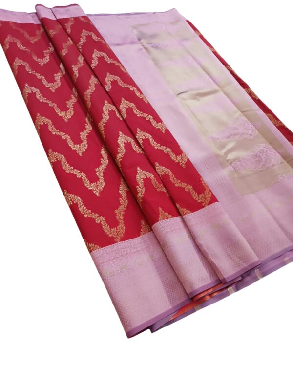Red Pink Kanchipuram Soft Silk Saree, Trending Necklace Pattern Saree, Bridal & Wedding Saree, Traditional South , Festive Wear - Image 2