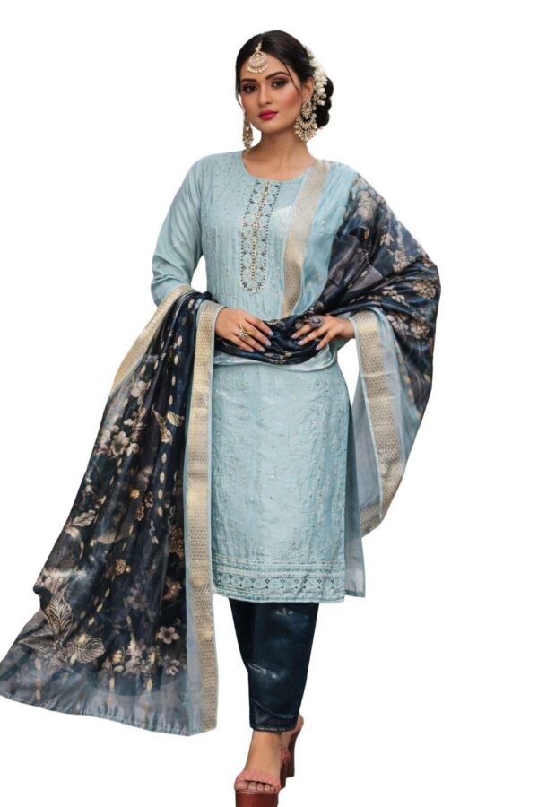Sky Blue Embroidered Shalwar Kameez | Pakistani 3-Piece Suit