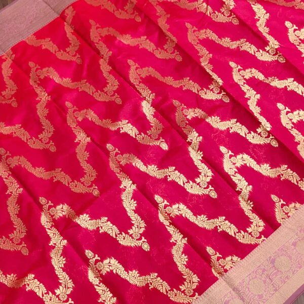 Red Pink Kanchipuram Soft Silk Saree, Trending Necklace Pattern Saree, Bridal & Wedding Saree, Traditional South , Festive Wear - Image 3