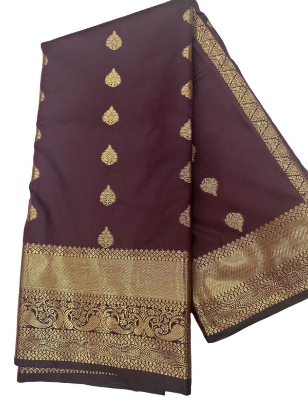 Dark Brown Kanchipuram Soft Silk Saree, Rich Zari Pallu Saree, Traditional South, Temple Border Silk Saree, Festive Party Wear - Image 3