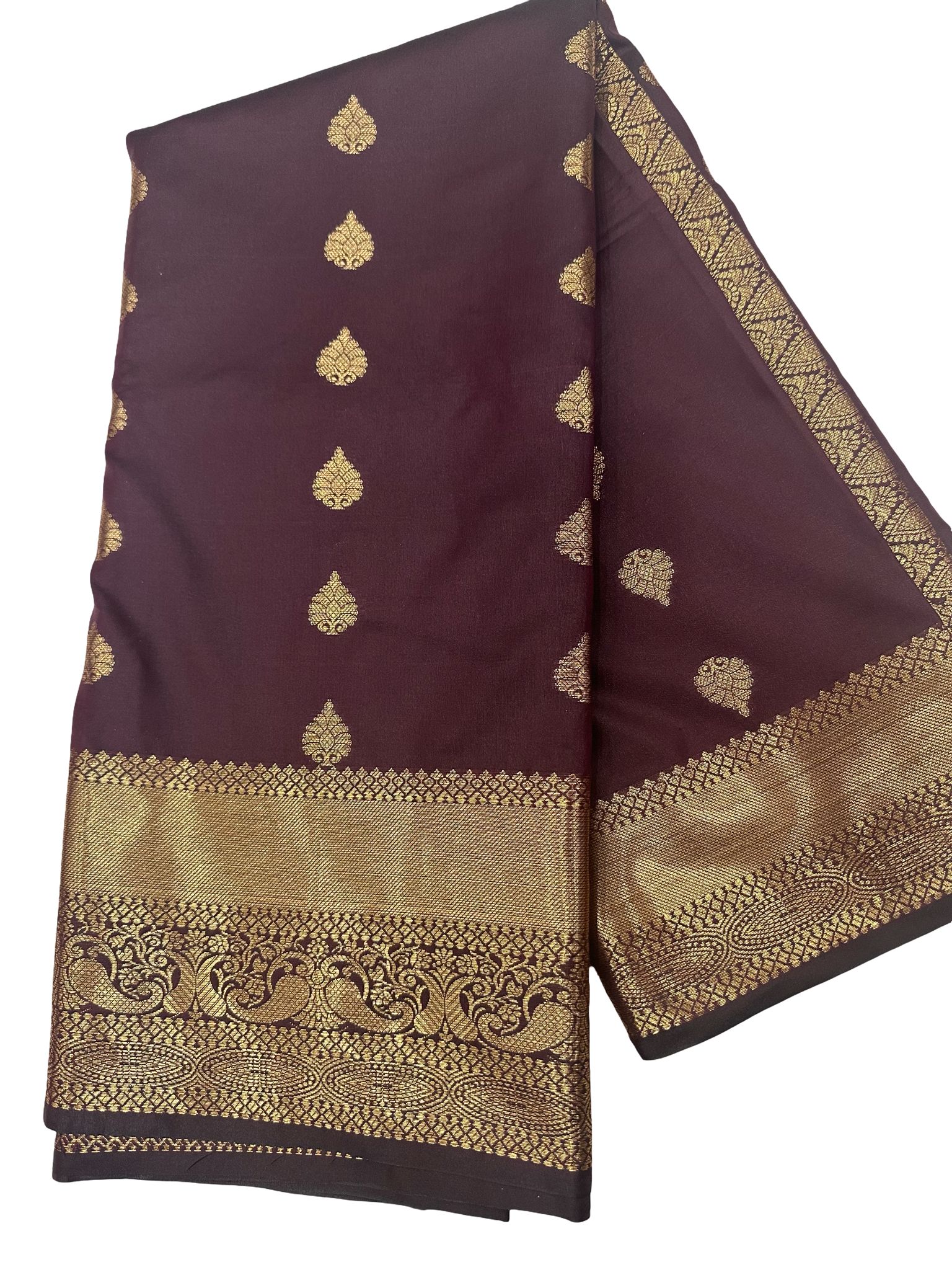 Dark Brown Kanchipuram Soft Silk Saree, Rich Zari Pallu Saree, Traditional South, Temple Border Silk Saree, Festive Party Wear - Image 3