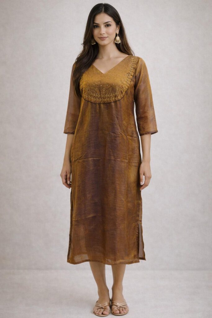 Space Silk Anarkali Kurta | Embroidered Yoke, Ethnic Party Wear