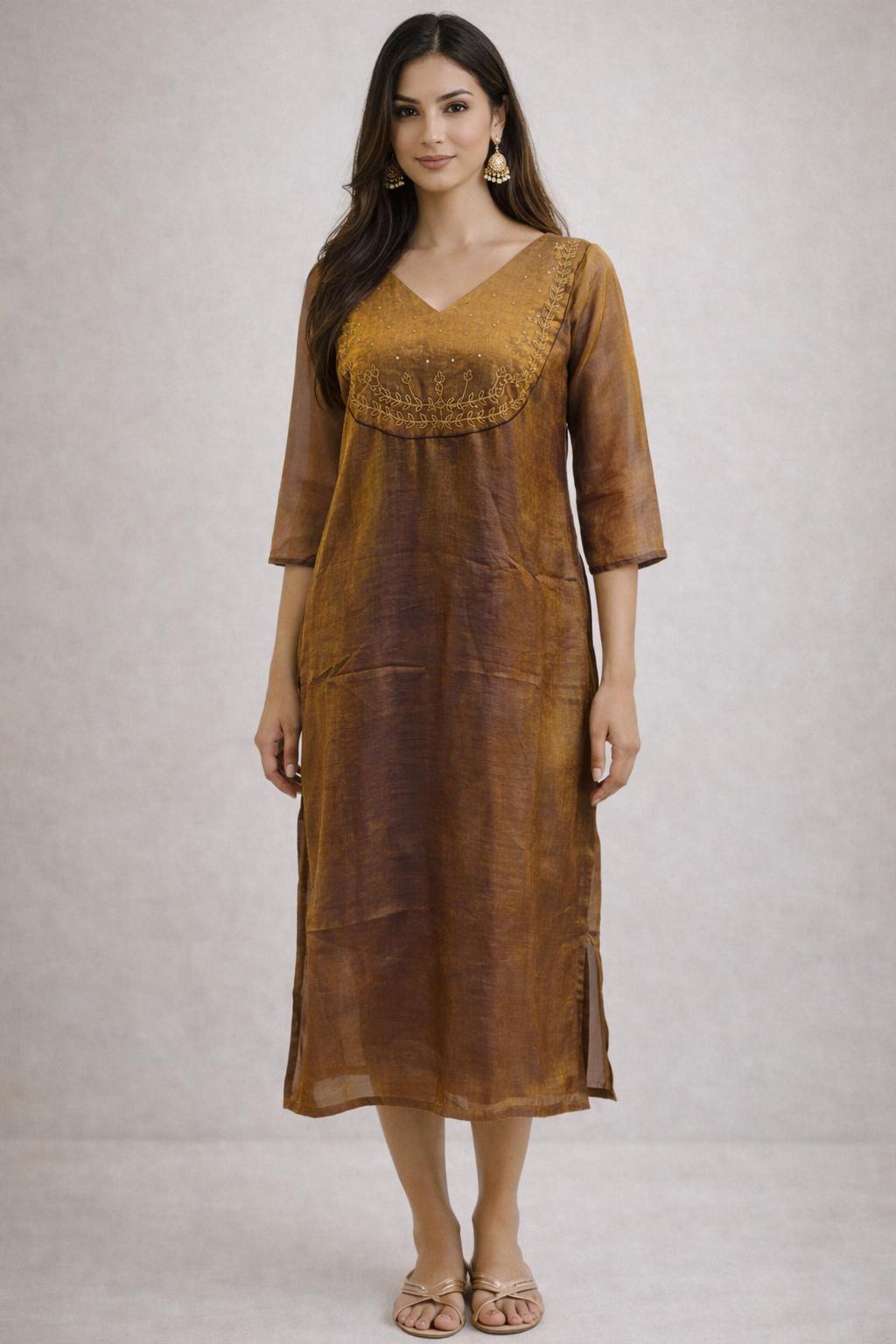 Space Silk Anarkali Kurta | Embroidered Yoke, Ethnic Party Wear - Image 1