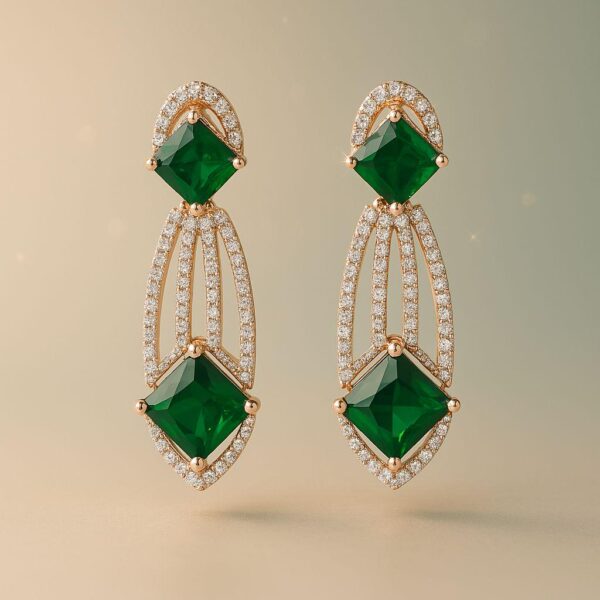 Emerald Green American Diamond Stud Earrings: Bridal Party Jewelry