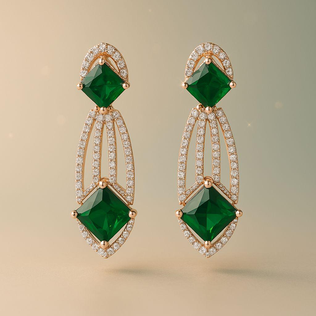Emerald Green American Diamond Stud Earrings: Bridal Party Jewelry - Image 1