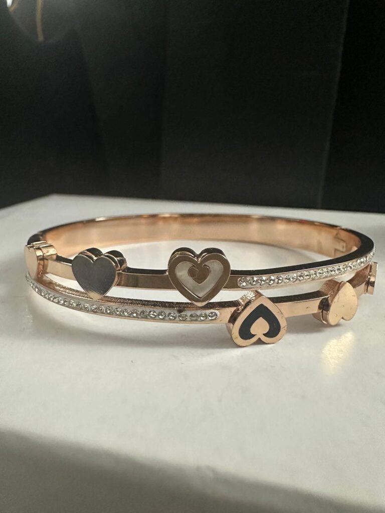 Gold & Rose Gold Plated Bracelet: Adjustable Bangle with Charms