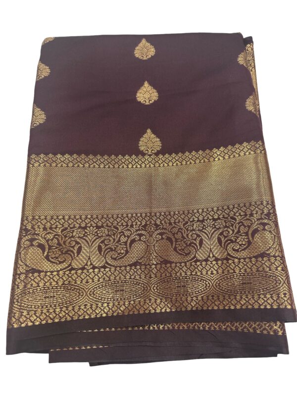 Dark Brown Kanchipuram Soft Silk Saree, Rich Zari Pallu Saree, Traditional South, Temple Border Silk Saree, Festive Party Wear - Image 2