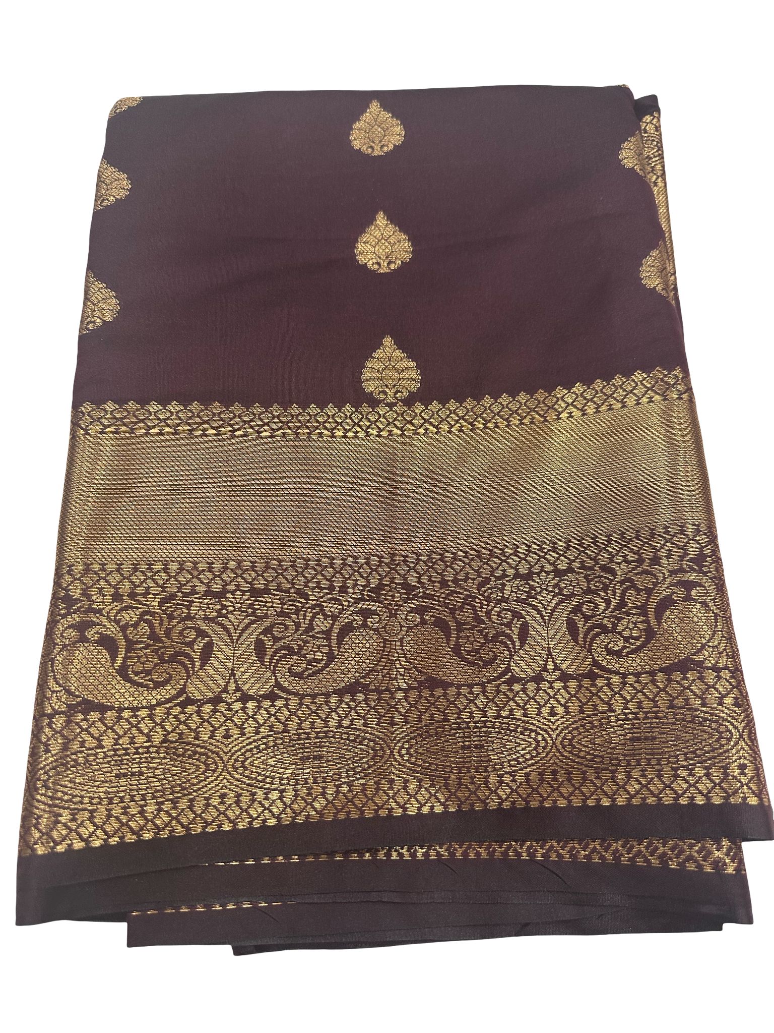 Dark Brown Kanchipuram Soft Silk Saree, Rich Zari Pallu Saree, Traditional South, Temple Border Silk Saree, Festive Party Wear - Image 2