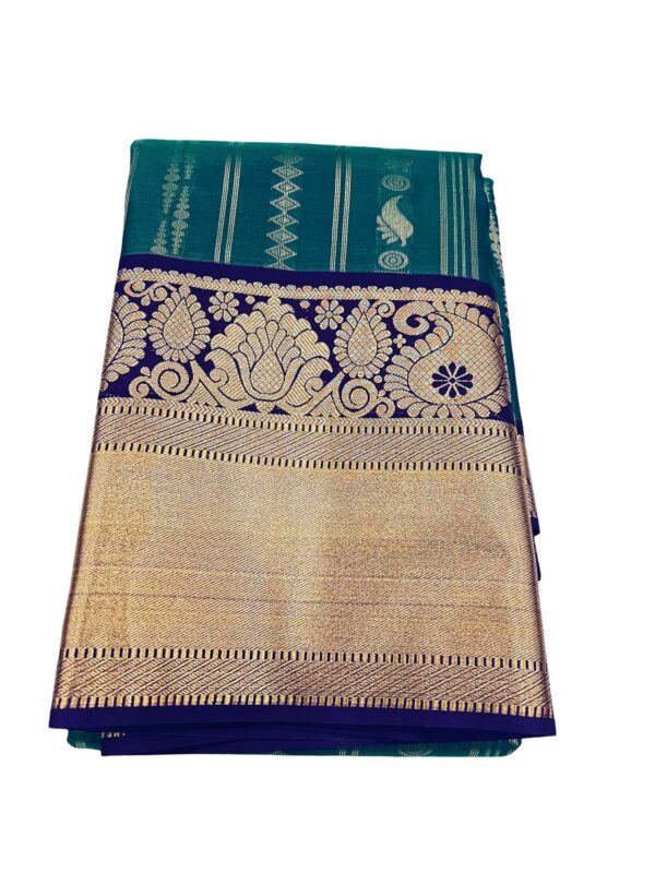 Kanchipuram Semi Silk Saree Green Purple, Temple Border Saree, South Indian Wedding Saree, Traditional Silk Saree, Festive Party Wear Saree - Image 3