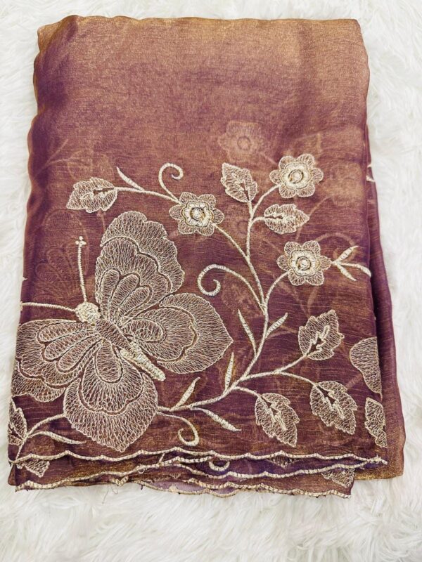 Dual Tone Georgette Saree • Butterfly Embroidery Work • Soft Party Wear • Lightweight Saree • Wedding Gift