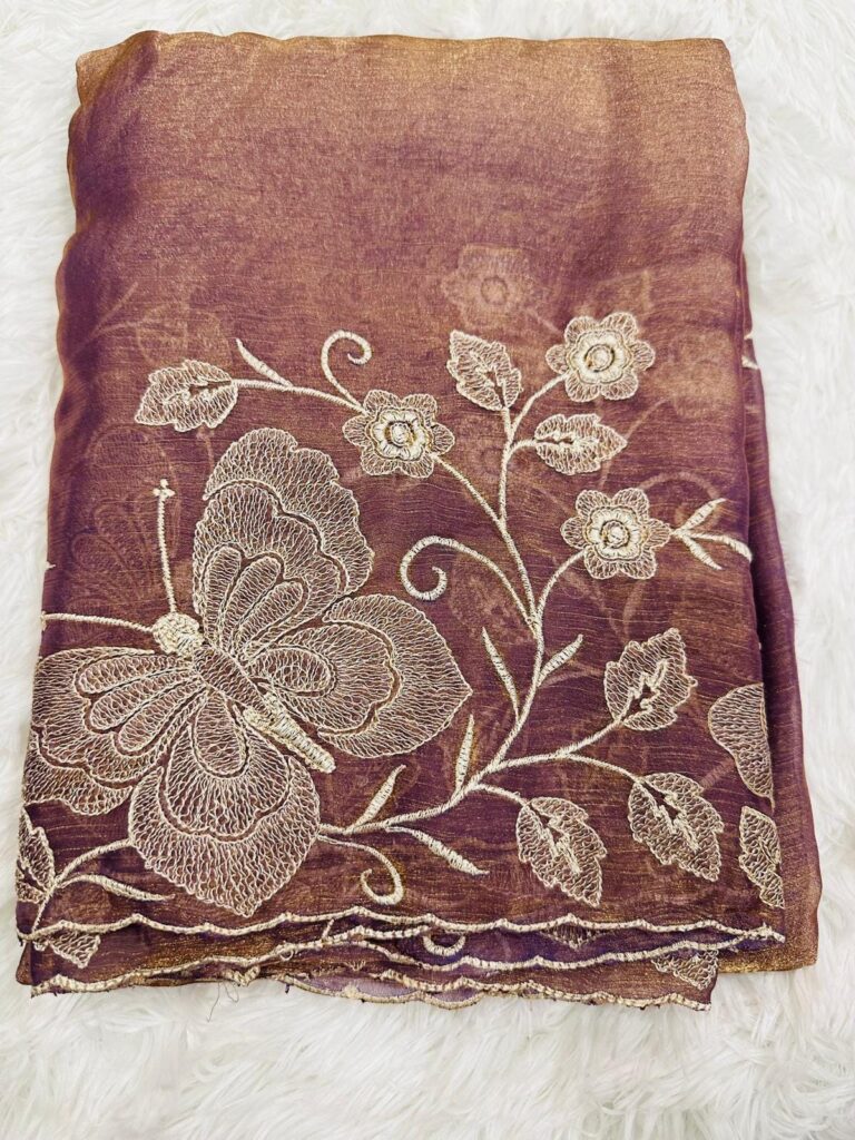 Dual Tone Georgette Saree • Butterfly Embroidery Work • Soft Party Wear • Lightweight Saree • Wedding Gift