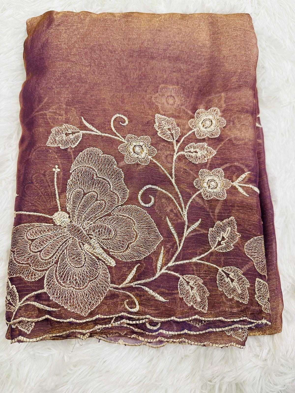 Dual Tone Georgette Saree • Butterfly Embroidery Work • Soft Party Wear • Lightweight Saree • Wedding Gift - Image 1