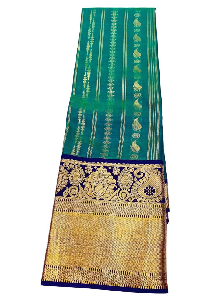 Kanchipuram Semi Silk Saree Green Purple, Temple Border Saree, South Indian Wedding Saree, Traditional Silk Saree, Festive Party Wear Saree