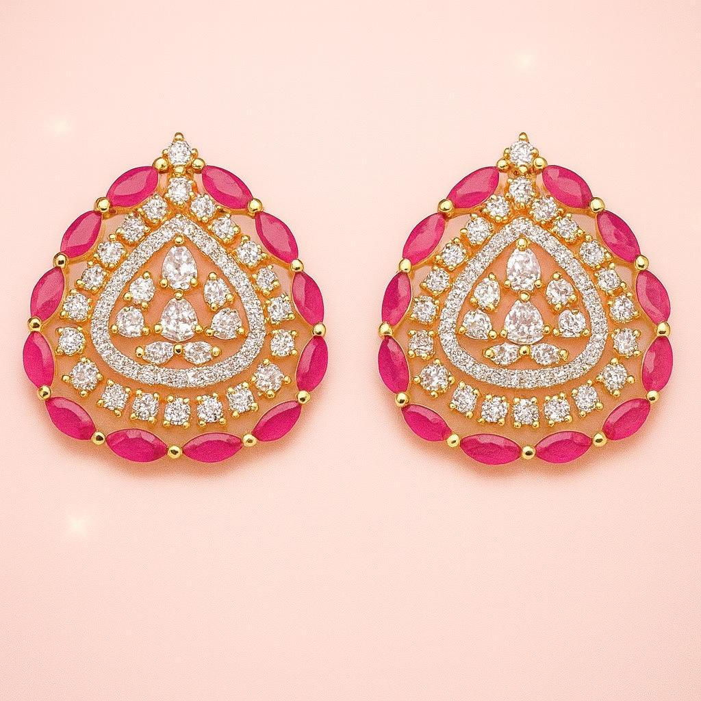 Ruby Chain and Earrings Set: Gold Plated Imitation Jewelry - Image 9