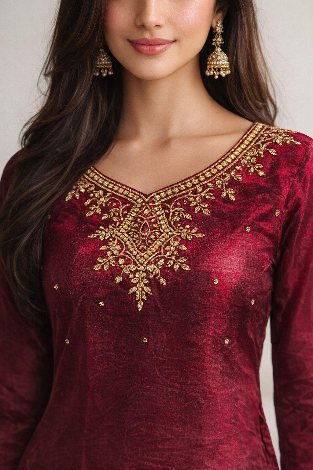 Maroon Embroidered Kurti for Women | Indian Ethnic Wear - Image 2