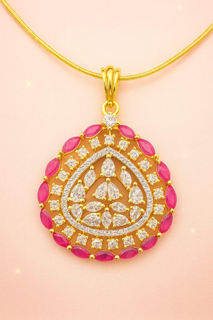 Ruby Chain and Earrings Set: Gold Plated Imitation Jewelry