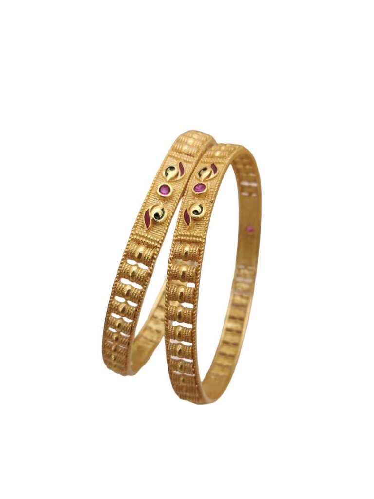 Traditional Indian Kada Bangle | Micro Gold Finish with Ruby Stones | Size 26 & 28
